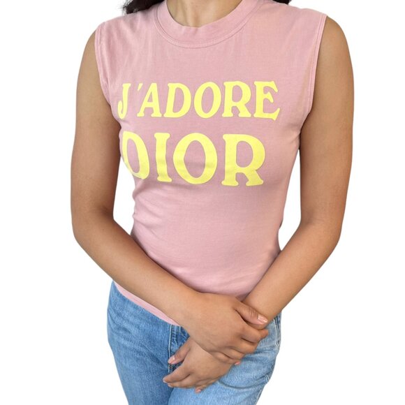 Christian Dior Vintage 2002 J'ADORE Logo Tank Top #36 Pink Yellow [106422] - Picture 2 of 15